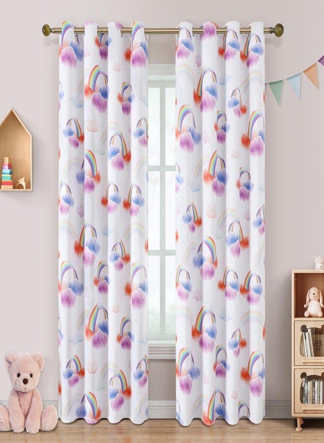 XiDi Curtains for Girls Bedroom 84 Inches Long 2 Panels Room Darkening Colorful Rainbow Blackout Curtains for Baby Nursery Kids Room Cute Thermal Insulated Grommet Window Drapes 52x84 White - Image 2