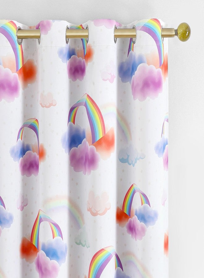 XiDi Curtains for Girls Bedroom 84 Inches Long 2 Panels Room Darkening Colorful Rainbow Blackout Curtains for Baby Nursery Kids Room Cute Thermal Insulated Grommet Window Drapes 52x84 White - Image 1