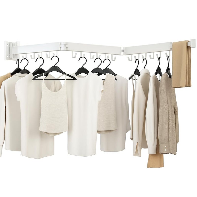 Kelisiting Clothes Drying Rack, Laundry Drying Rack Wall Mounted, [No-Drill & Drilling to Choose] 3-Fold Laundry Drying Racks for Hanging Clothes, Foldable & Sturdy Space Saver for Laundry Room -White - Image 1