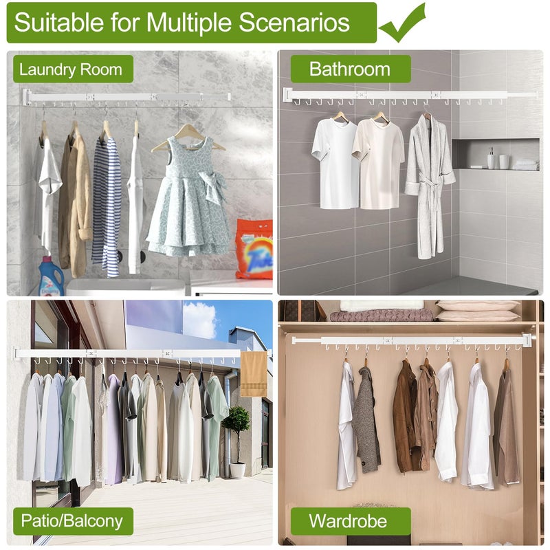 Kelisiting Clothes Drying Rack, Laundry Drying Rack Wall Mounted, [No-Drill & Drilling to Choose] 3-Fold Laundry Drying Racks for Hanging Clothes, Foldable & Sturdy Space Saver for Laundry Room -White - Image 5