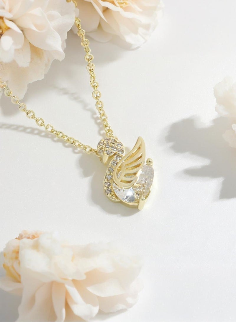 قلادة أنيقة من الكريستال من الفولاذ التيتانيوم المطلي بالذهب عيار 18 قيراطًا على شكل بجعة، قلادة نسائية، هدية عيد ميلاد عيد الحب، مناسبة للفتيات والنساء - Image 3