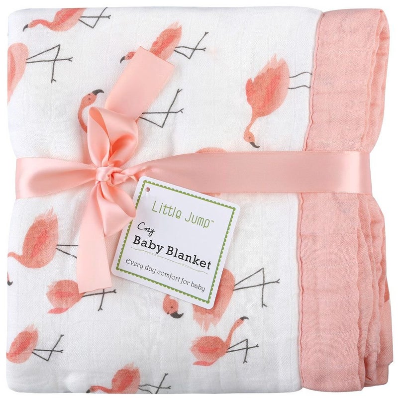 Little Jump Little Jump Flamingo Baby Blanket  Silky Soft and Breathable Muslin Blankets Baby Girl Quilts Large 47 x 47  2 Layers Toddler Bed Blanket Flamingo 