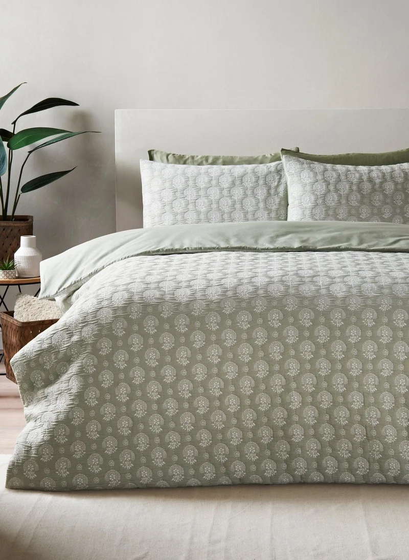 Matalan Green Stitch Jacquard Duvet Set