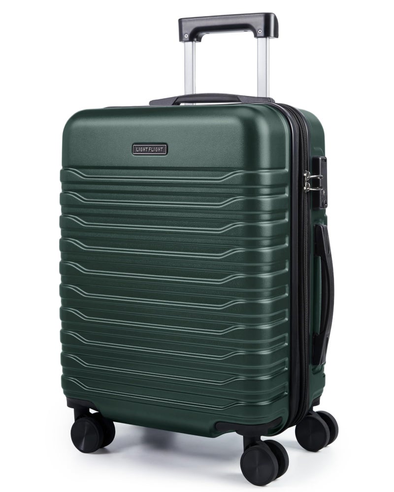 LIGHT FLIGHT Expandable Carry On Luggage 22x14x9 Airline Approved with Double Spinner Wheels, 20 Inch Lightweight Hard Shell Rolling Suitcases with TSA Lock, Pine Green - Image 1