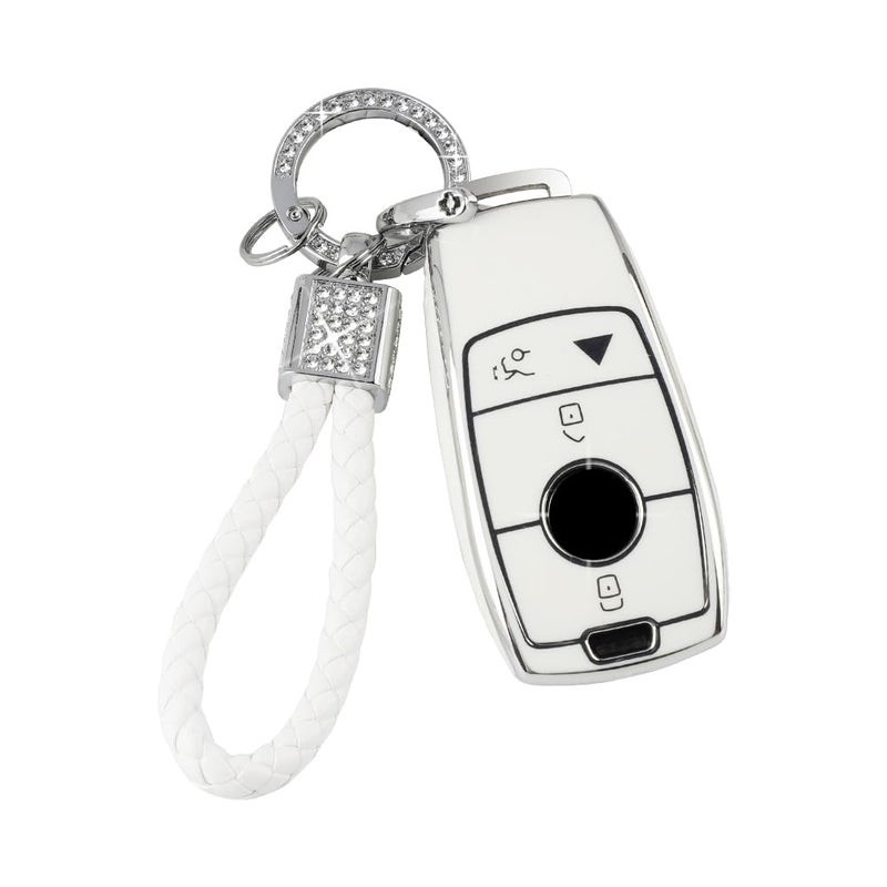 PIFOOG White Key Fob Cover for Mercedes Benz GLC GLE GLA GLB GLS A C E G S AMG Class Accessories Soft TPU Car Smart Keys Case Bling Keychain Full Protection Girly Women