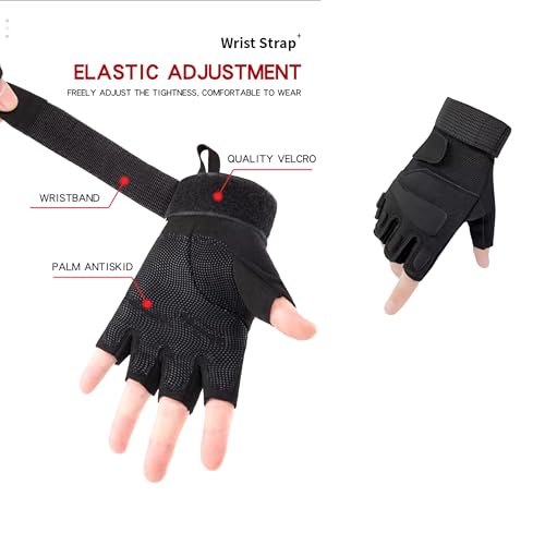 HHADEK Faux Leather Half Finger Tactical Gloves, Durable Fingerless Gloves for Cycling, Gym, Motorcycle Gloves, Training Gloves, Breathable Gloves, and Outdoor Activities (Black, XL) - Image 5