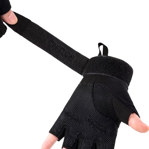HHADEK Faux Leather Half Finger Tactical Gloves, Durable Fingerless Gloves for Cycling, Gym, Motorcycle Gloves, Training Gloves, Breathable Gloves, and Outdoor Activities (Black, XL) - Image 3