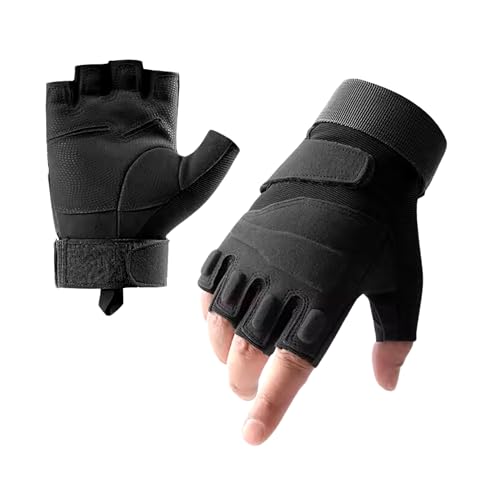 HHADEK Faux Leather Half Finger Tactical Gloves, Durable Fingerless Gloves for Cycling, Gym, Motorcycle Gloves, Training Gloves, Breathable Gloves, and Outdoor Activities (Black, XL) - Image 1