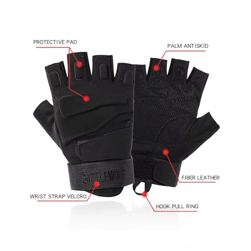 HHADEK Faux Leather Half Finger Tactical Gloves, Durable Fingerless Gloves for Cycling, Gym, Motorcycle Gloves, Training Gloves, Breathable Gloves, and Outdoor Activities (Black, XL) - Image 4