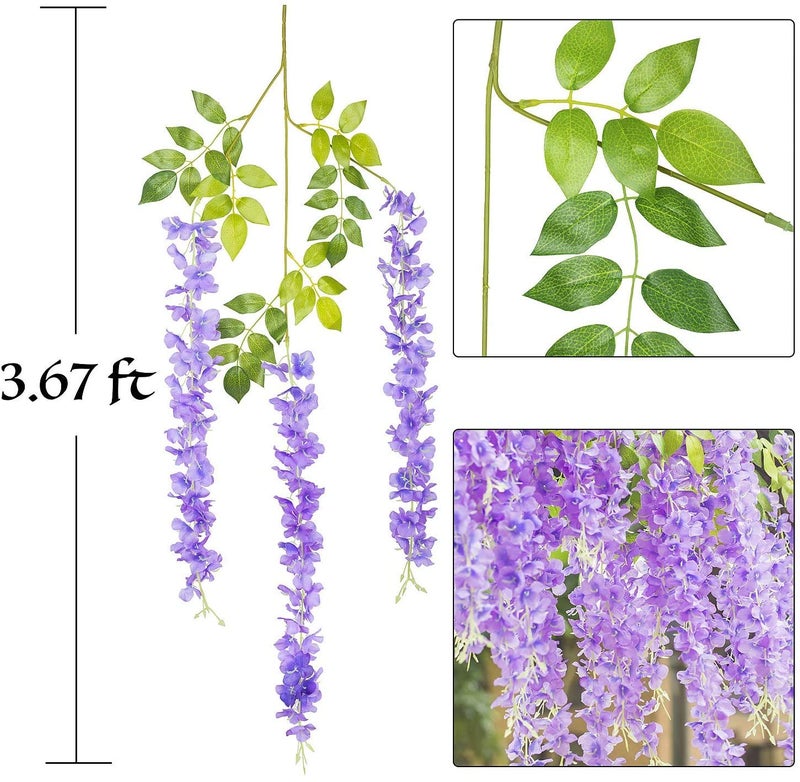 Homenique Artificial Wisteria Vine Ratta Fake Wisteria Hanging Garland Purple 6 Pieces - Image 2