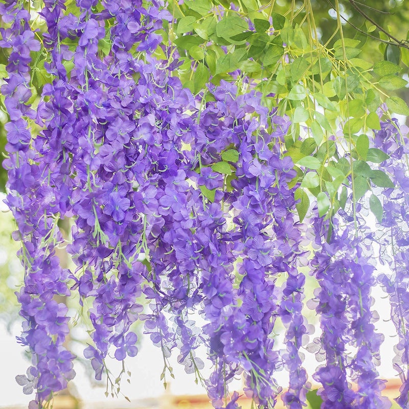 Homenique Artificial Wisteria Vine Ratta Fake Wisteria Hanging Garland Purple 6 Pieces - Image 4