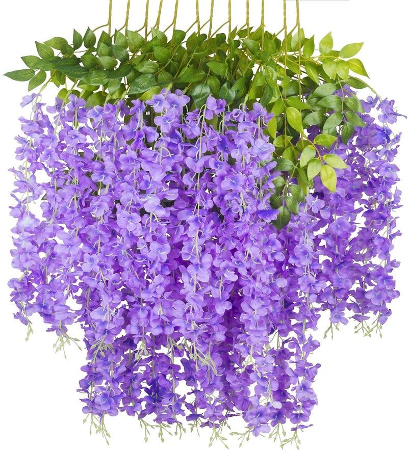 Homenique Artificial Wisteria Vine Ratta Fake Wisteria Hanging Garland Purple 6 Pieces - Image 1