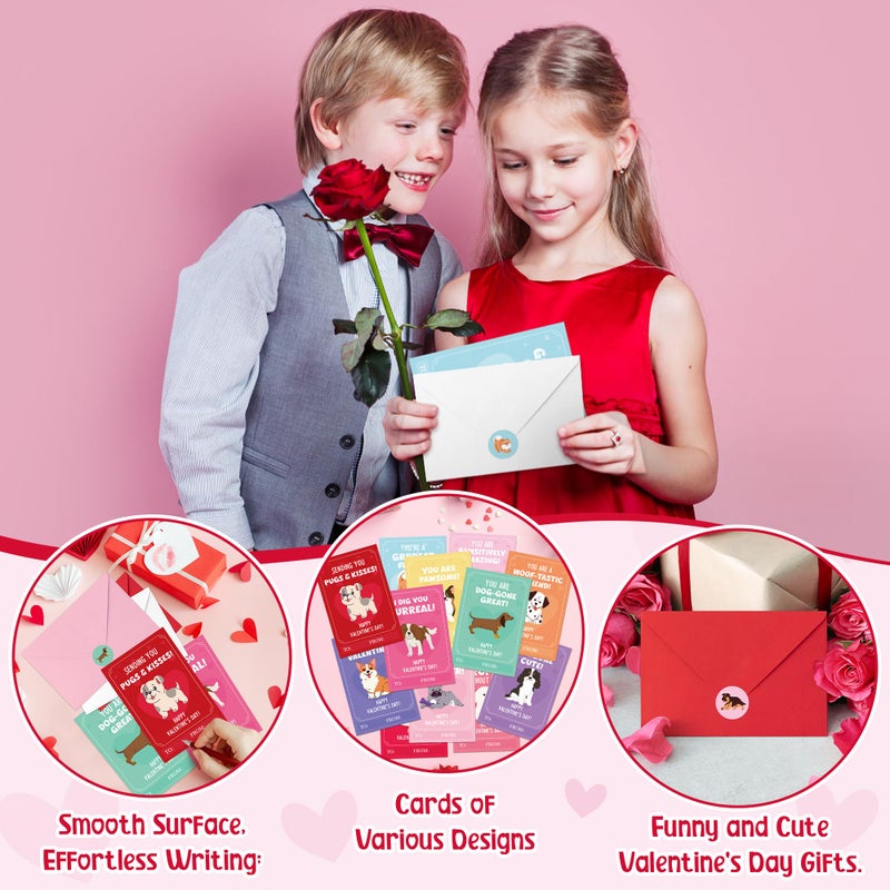 TICIAGA 72pcs Valentine's Day Cartoon Puppy Animal Greeting Card with Envelop and Stickers for Kids, Cute Dog Pet Notecard Exchange Gift for Boys and Girls School Classroom, Valentines Party Favors - Image 4