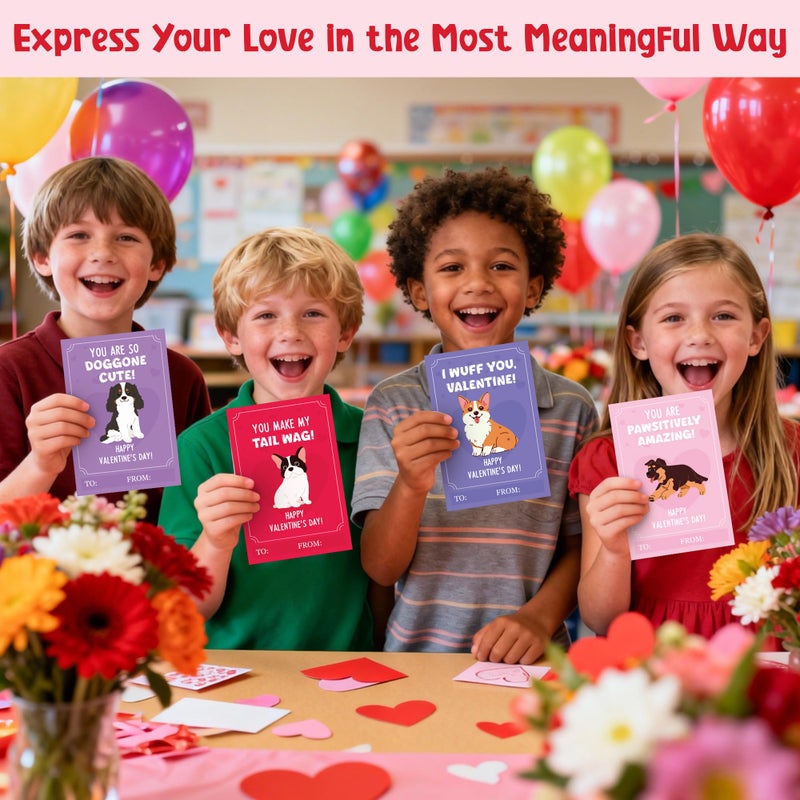 TICIAGA 72pcs Valentine's Day Cartoon Puppy Animal Greeting Card with Envelop and Stickers for Kids, Cute Dog Pet Notecard Exchange Gift for Boys and Girls School Classroom, Valentines Party Favors - Image 5
