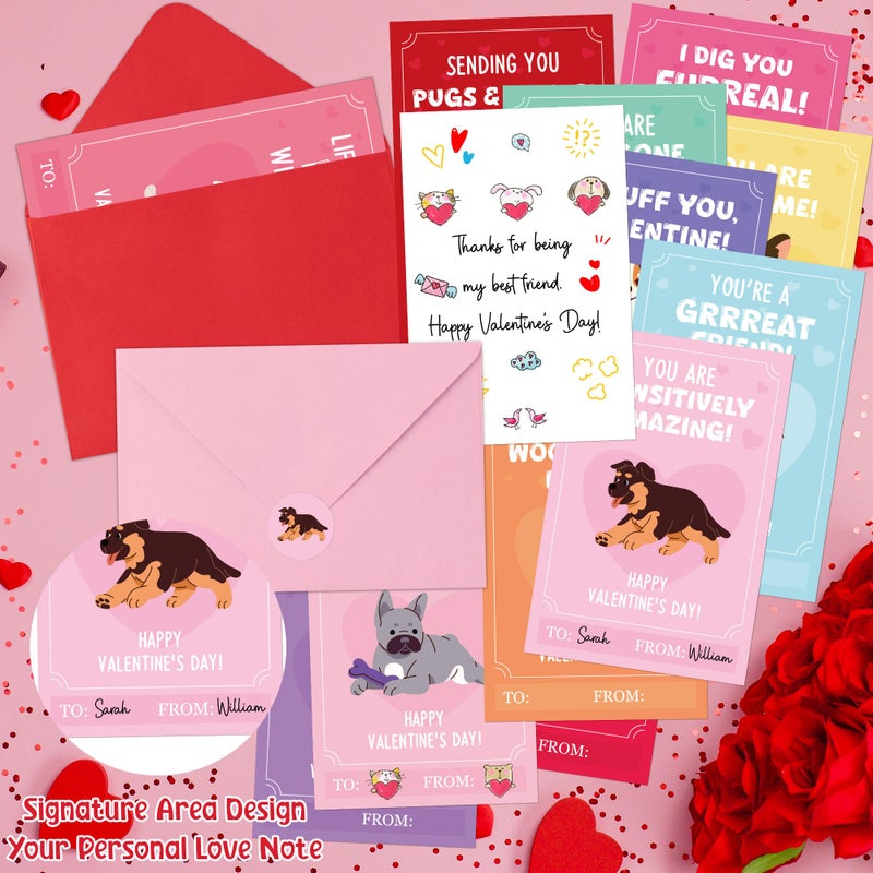 TICIAGA 72pcs Valentine's Day Cartoon Puppy Animal Greeting Card with Envelop and Stickers for Kids, Cute Dog Pet Notecard Exchange Gift for Boys and Girls School Classroom, Valentines Party Favors - Image 3