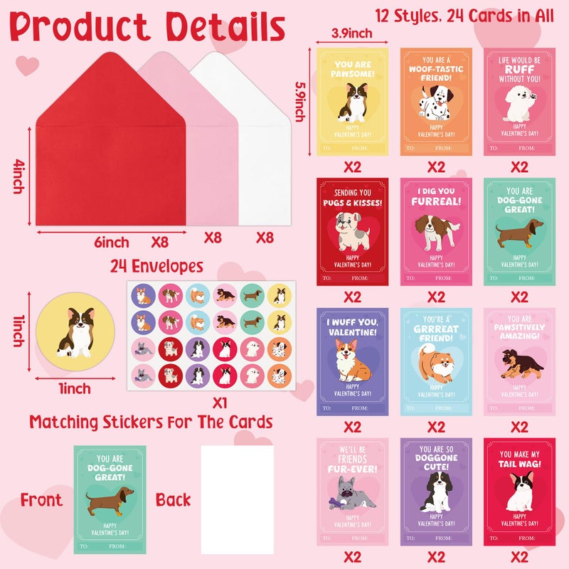 TICIAGA 72pcs Valentine's Day Cartoon Puppy Animal Greeting Card with Envelop and Stickers for Kids, Cute Dog Pet Notecard Exchange Gift for Boys and Girls School Classroom, Valentines Party Favors - Image 2