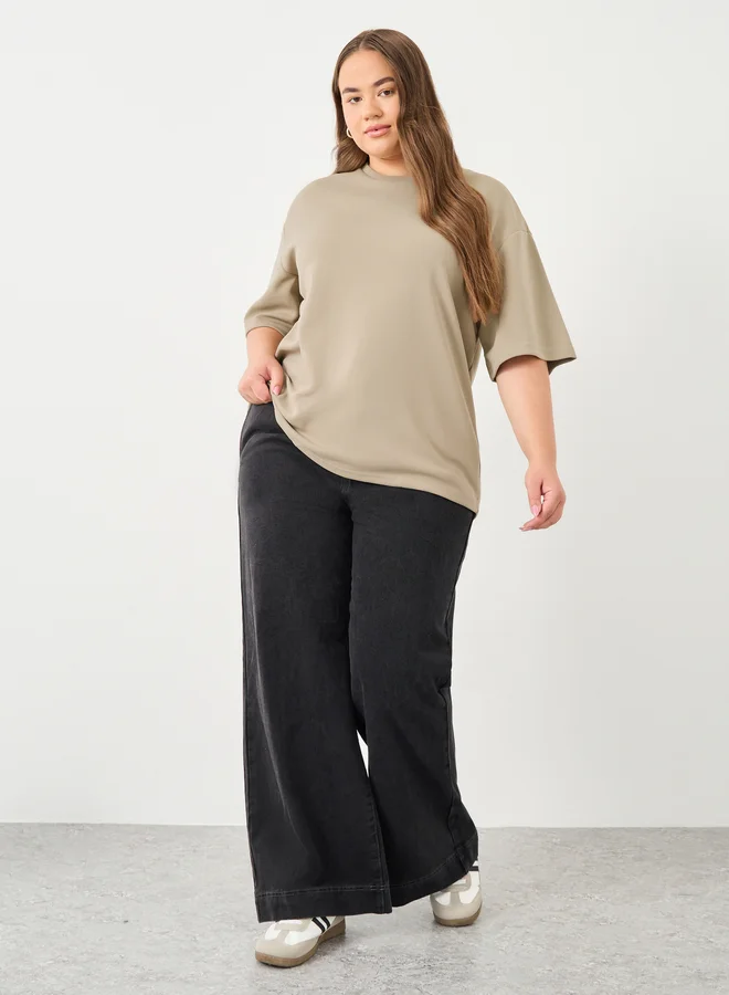 ستايلي Styli Plus Size Round Neck Oversized T-Shirt