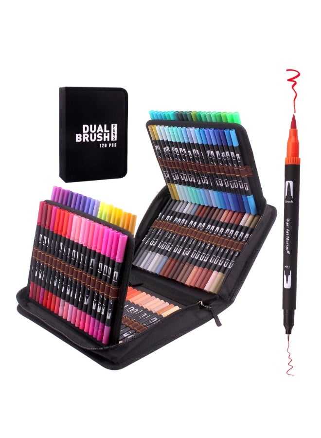 120 Colors Dual Brush Marker Pens, Double-Ended Markers with Fine & Brush Tips for Kids & Adults, Ideal for Coloring Books, Hand Lettering, Journaling, Sketching & Card Making - Image 1
