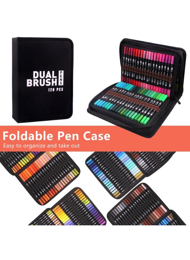 120 Colors Dual Brush Marker Pens, Double-Ended Markers with Fine & Brush Tips for Kids & Adults, Ideal for Coloring Books, Hand Lettering, Journaling, Sketching & Card Making - Image 2
