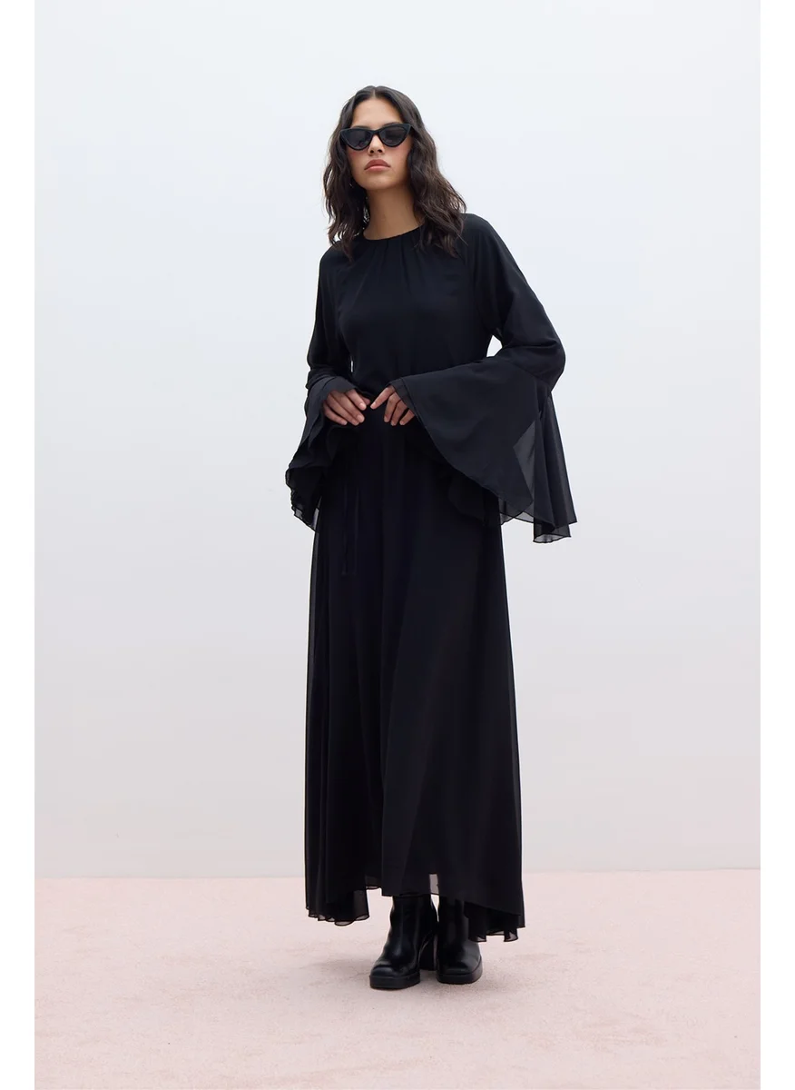Manuka Chiffon Flounce Dress Black