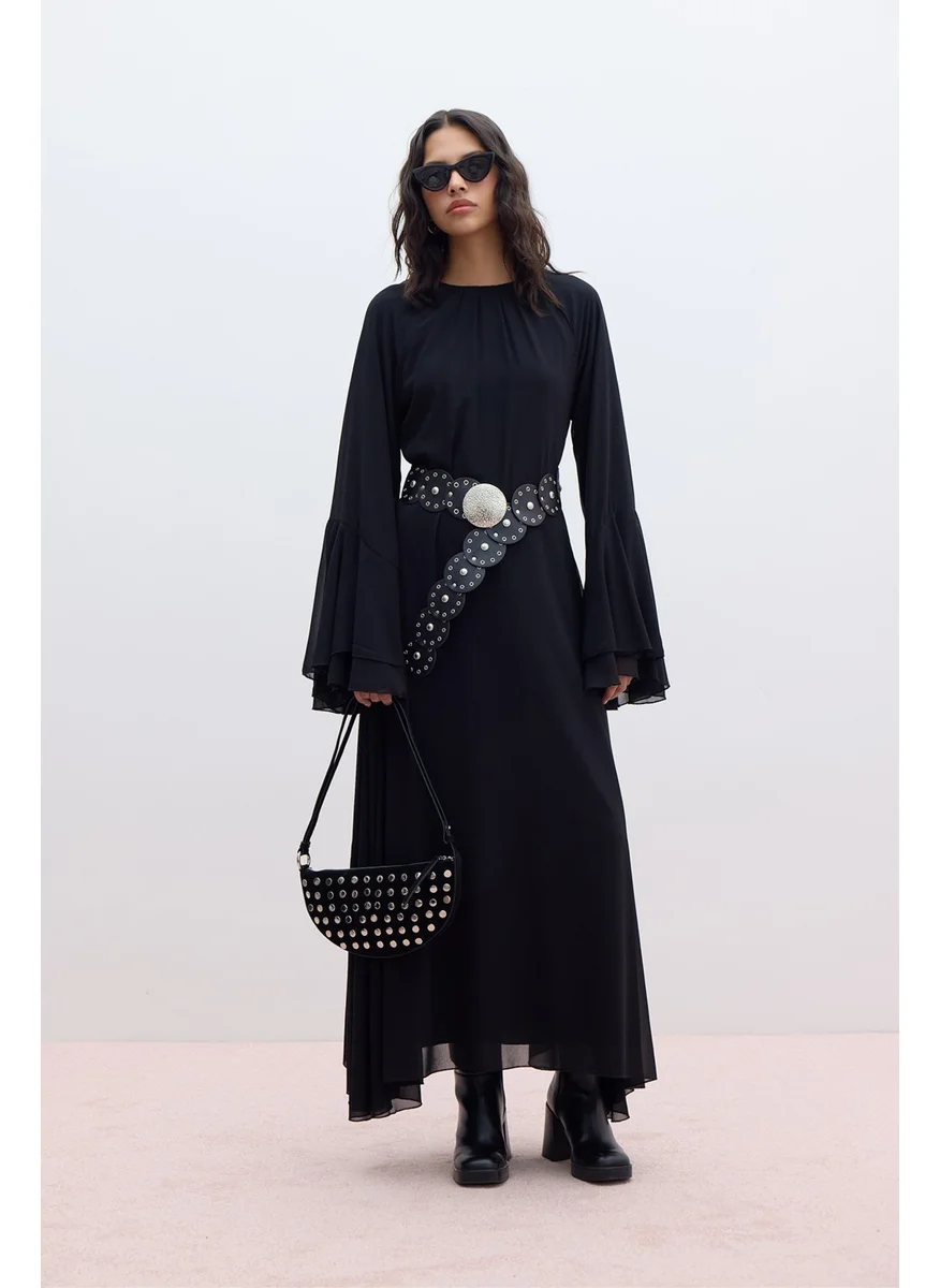 Manuka Chiffon Flounce Dress Black