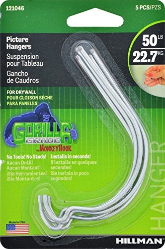 هيلمان حامل صور Hillman Hanging-Hardware 121046 Gorilla Hook (50 رطلاً) قطعتان من الزنك 5 - Image 2