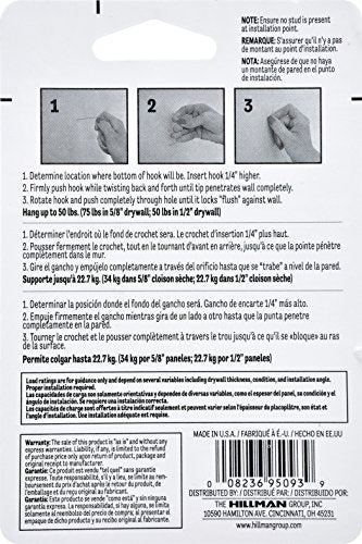 هيلمان حامل صور Hillman Hanging-Hardware 121046 Gorilla Hook (50 رطلاً) قطعتان من الزنك 5 - Image 3