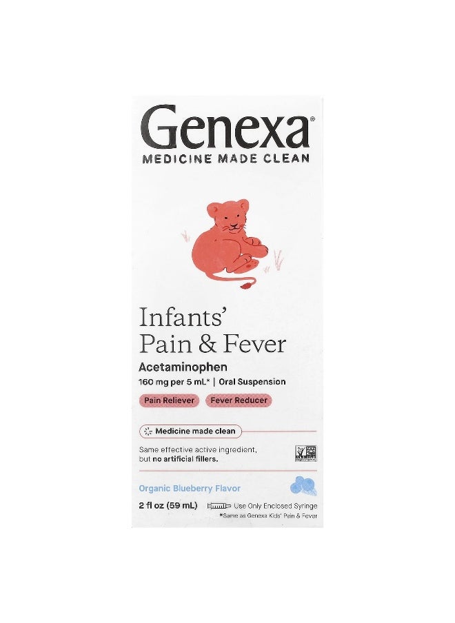 Genexa Genexa, Infants' Pain & Fever, Organic Blueberry, 160 mg, 2 fl oz (59 ml)  - Image 1
