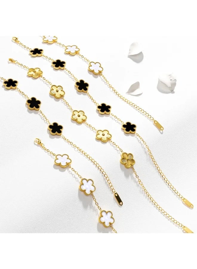 CAMSCH 3 PCS 18K Gold Plated Clover Bracelet  Gold/White/Black Bracelet Set for Women Flower Leaf Lucky Clover Bracelets Trendy Jewelry Birthday Gifts for Women/MoM/Friends - Image 2