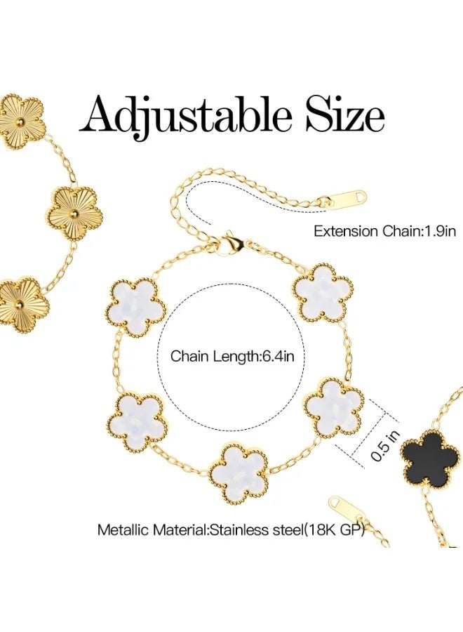 CAMSCH 3 PCS 18K Gold Plated Clover Bracelet  Gold/White/Black Bracelet Set for Women Flower Leaf Lucky Clover Bracelets Trendy Jewelry Birthday Gifts for Women/MoM/Friends - Image 3