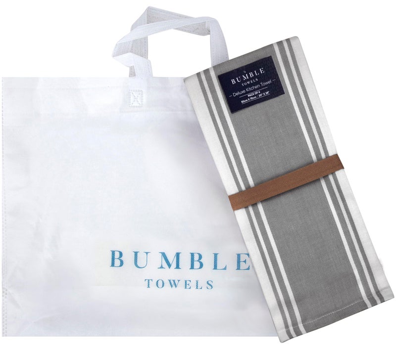 Bumble Towels Premium Kitchen Towels (20 x 28   6 Pack) | Large Kitchen Hand Towels | Kitchen Towels Cotton | Flat & Terry Towel | Highly Absorbent Tea Towels Set with Hanging Loop | Wide Stripe Grey - Image 5