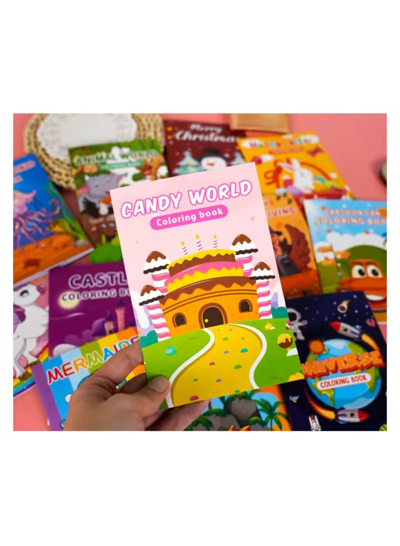 7 Pack Mini Coloring Books for Kids with Stacking Crayons - Bulk Party Favors, Goodie Bag Stuffers for Birthday | Small Travel Activity Books with Refillable Pens (Multicolor) - Image 2