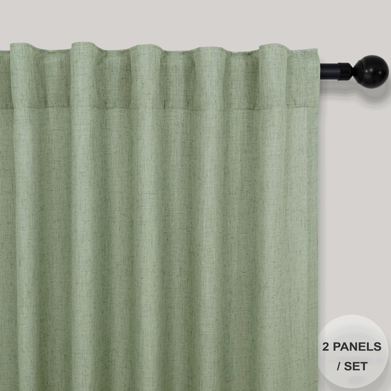 Pitalk Light Sage Curtains 72 Inch Length for Bedroom 2 Panel Set Back Tab Rod Pocket Drapes Semi Sheer Light Filter Linen Woven Textured Olive Green Curtain for Living Room Dividing Closet Door 52x72 Long - Image 2