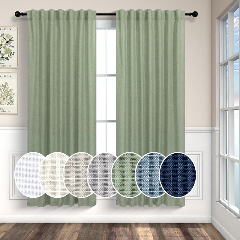 Pitalk Light Sage Curtains 72 Inch Length for Bedroom 2 Panel Set Back Tab Rod Pocket Drapes Semi Sheer Light Filter Linen Woven Textured Olive Green Curtain for Living Room Dividing Closet Door 52x72 Long - Image 1