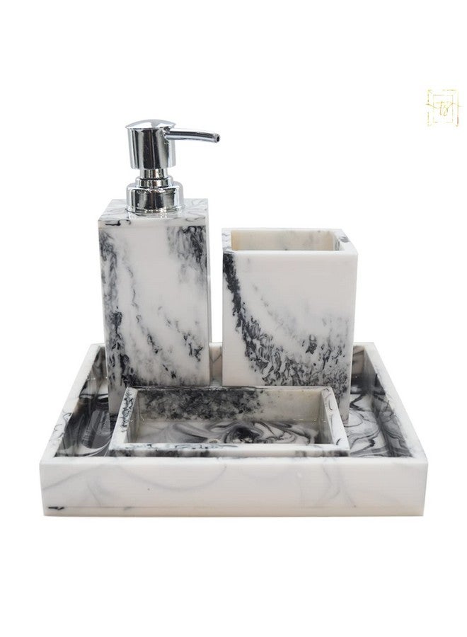 Tranquil Square Premium Design Luxury Resin Bathroom Accessory Set. Bathroom Decor and Organizer Set of 4 Soap Tray, Toothbrush/Toothpaste Holder, Soap Dispenser and Vanity Tray (Victorian) - Image 1