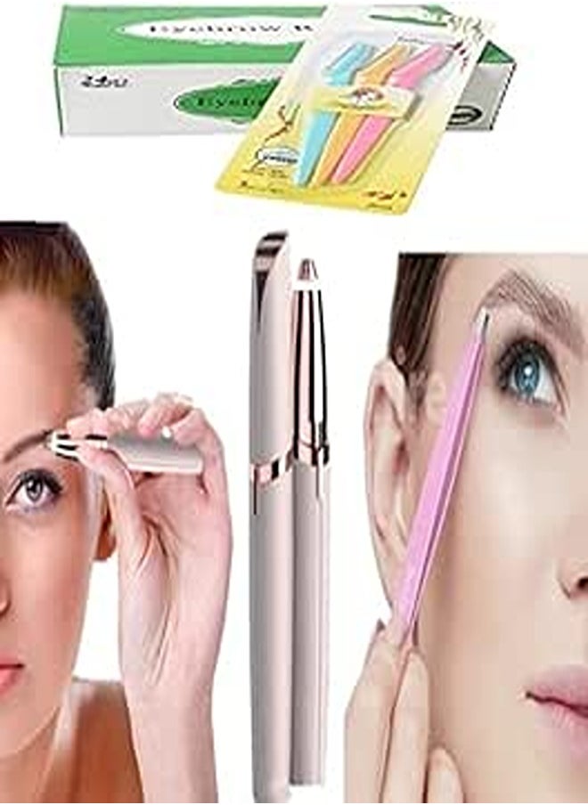 Generic Quality Valley Eyebrow Trimmer Set Eyebrow Shaper Pencil + Tweezers Set 3 * 1 - Stainless Steel + 3 in 1 Eyebrow Trimmer, Shaver, Durable Trimmer, Face Trimmer With Safety Cap, 