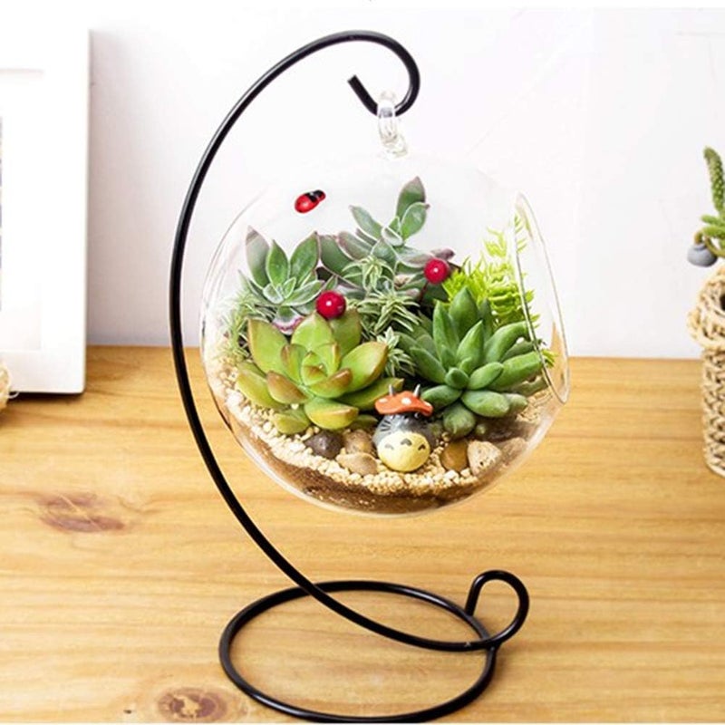 klarako Air Plant Terrarium Kit with Stand, Hanging Glass VaseTerrarium Globe with Metal Ornament Display Stand Tabletop Glass Terrarium for Air Plants Succulent Planters Small Plants - Image 1