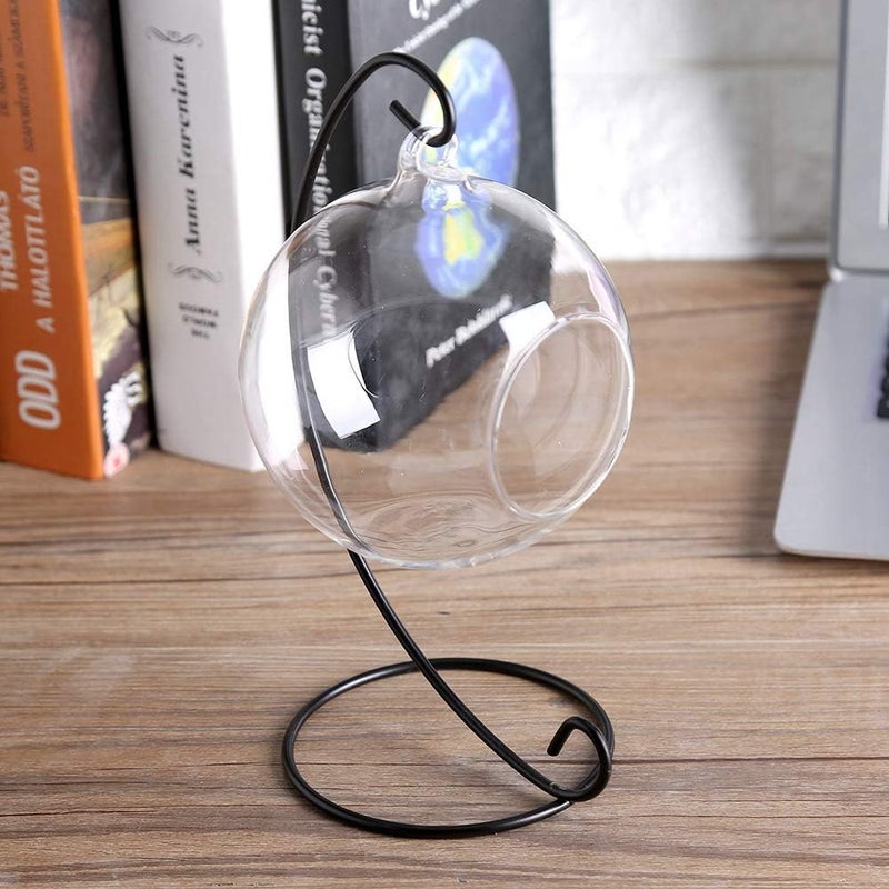 klarako Air Plant Terrarium Kit with Stand, Hanging Glass VaseTerrarium Globe with Metal Ornament Display Stand Tabletop Glass Terrarium for Air Plants Succulent Planters Small Plants - Image 3