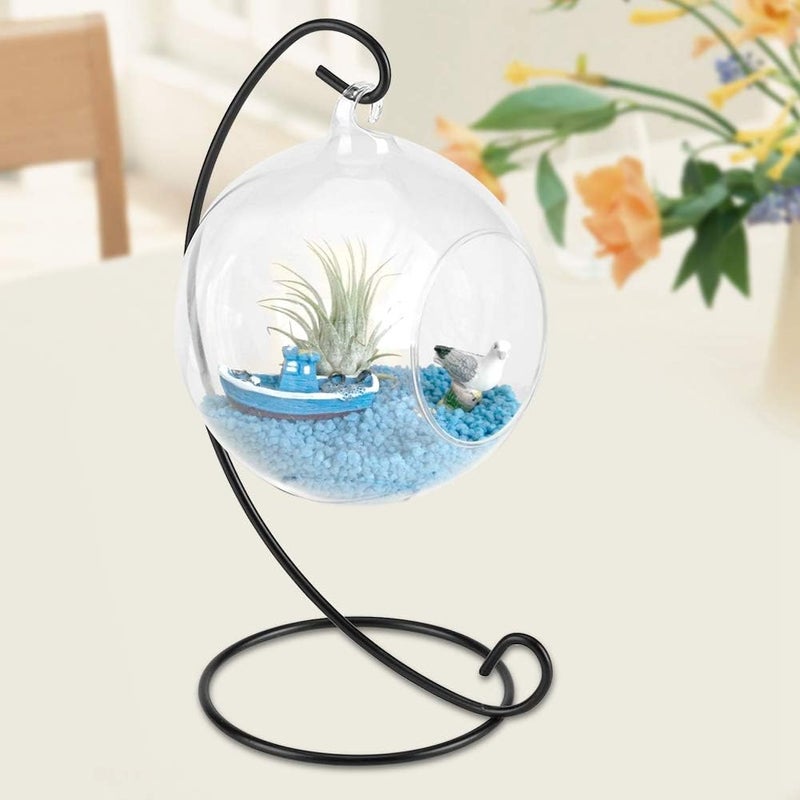 klarako Air Plant Terrarium Kit with Stand, Hanging Glass VaseTerrarium Globe with Metal Ornament Display Stand Tabletop Glass Terrarium for Air Plants Succulent Planters Small Plants - Image 2