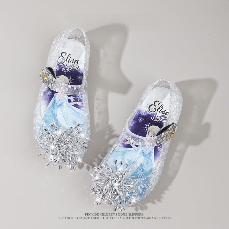 2024 New Kids Jelly Sandals Sparkling Flower Soft Sole Crystal Princess Shoes Transparent glitter