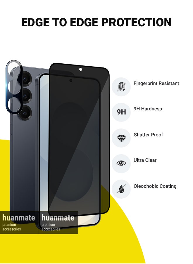 huanmate - 2 in 1 Samsung Galaxy S25 Plus Protection Pack - Anti-Peeping Privacy Glass Screen Protector & Camera Lens Protector, Premium Edge-to-Edge, High Transparency, Anti-Explosion, Easy Installation - Image 1