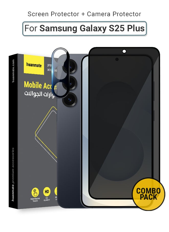 huanmate - 2 in 1 Samsung Galaxy S25 Plus Protection Pack - Anti-Peeping Privacy Glass Screen Protector & Camera Lens Protector, Premium Edge-to-Edge, High Transparency, Anti-Explosion, Easy Installation - Image 1
