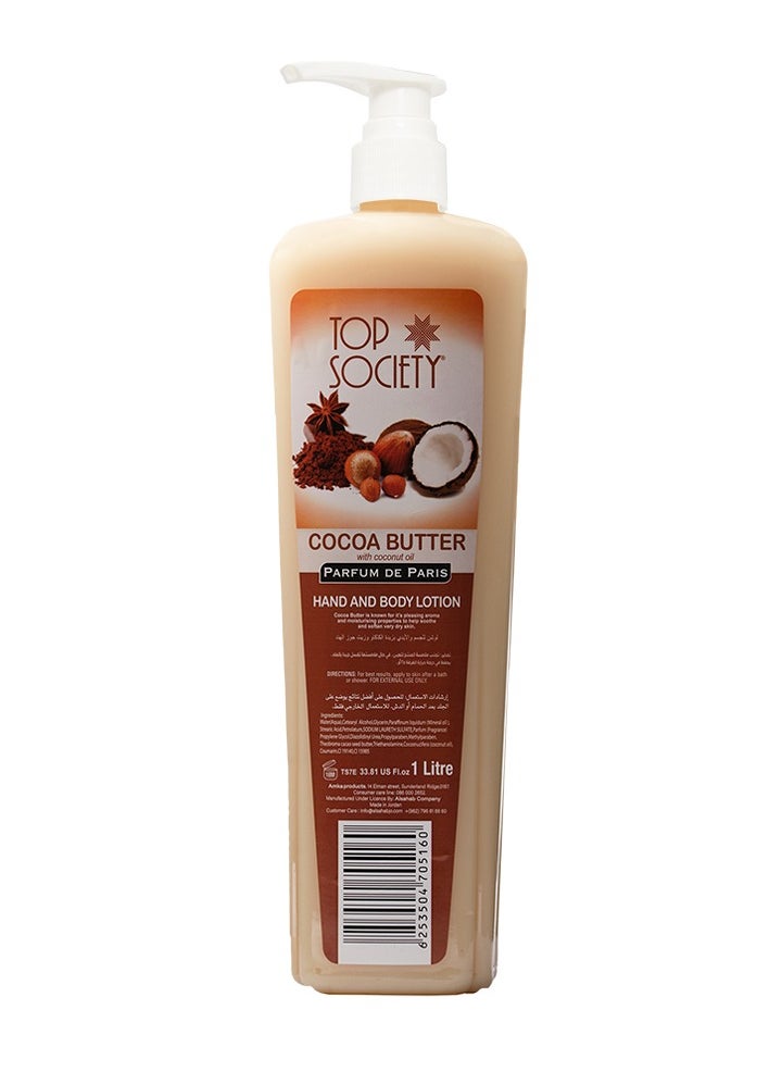 TOP SOCIETY - Hand and Body Lotion With Cocoa Butter and Coconut Oil 1000 ML - Image 1