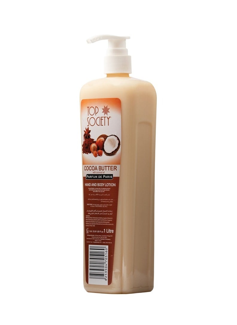 TOP SOCIETY - Hand and Body Lotion With Cocoa Butter and Coconut Oil 1000 ML - Image 1