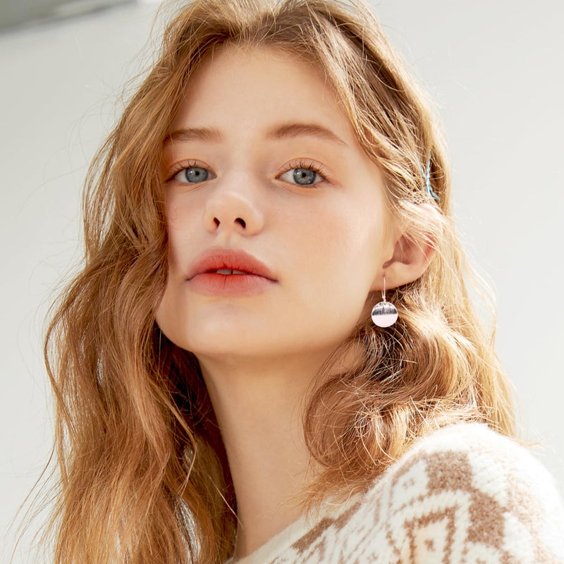 LANCHARMED Sterling Silver Earrings for Women Hypoallergenic Disc Drop Dangle Leverback Earrings Lightweight Flat Brushed Dangle Earing for Silver Jewelry Gifts - Image 2