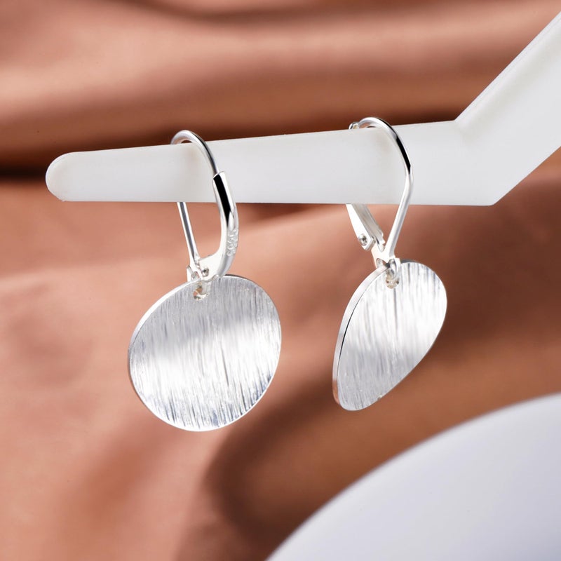 LANCHARMED Sterling Silver Earrings for Women Hypoallergenic Disc Drop Dangle Leverback Earrings Lightweight Flat Brushed Dangle Earing for Silver Jewelry Gifts - Image 4