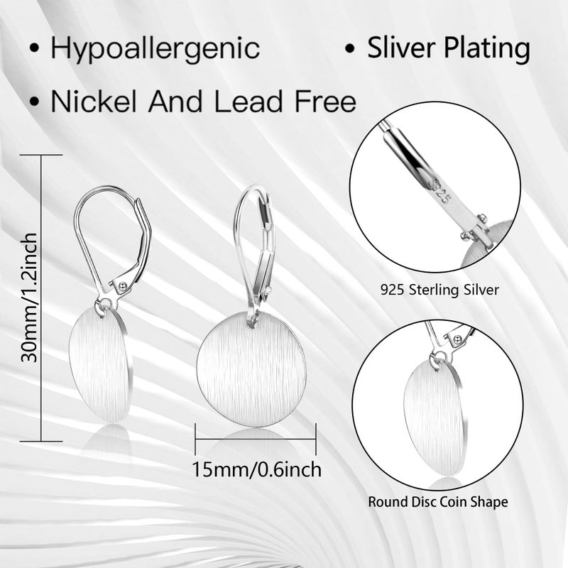 LANCHARMED Sterling Silver Earrings for Women Hypoallergenic Disc Drop Dangle Leverback Earrings Lightweight Flat Brushed Dangle Earing for Silver Jewelry Gifts - Image 5