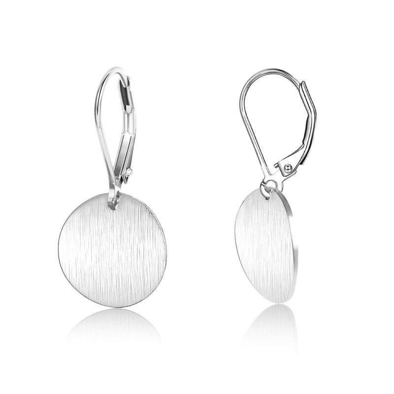 LANCHARMED Sterling Silver Earrings for Women Hypoallergenic Disc Drop Dangle Leverback Earrings Lightweight Flat Brushed Dangle Earing for Silver Jewelry Gifts - Image 1