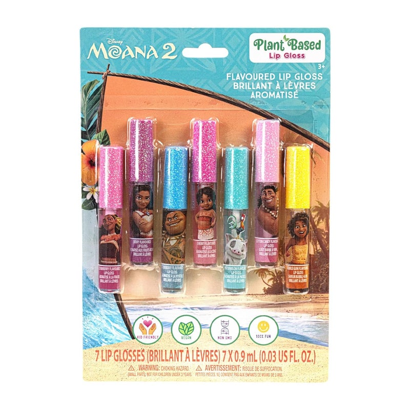 TOWNLEY GIRL Disney Moana 7 Piece Plant Based Lip Gloss Girls Party Favors First Makeup Set for Girl Perfect for Parties Sleepovers and Birthday Gifts Ages 3 by Townley Girl 
