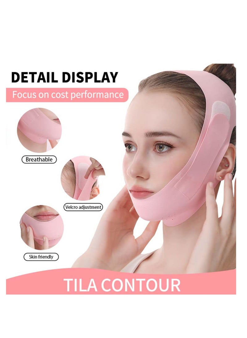 1 Pcs Facial Lifting Belt Face Lift Band Soothing Comfy Double Chin Reducing Device with Thin Female Shaper Reusable Breathable and Comfortable V Line Mask Pink - Image 3
